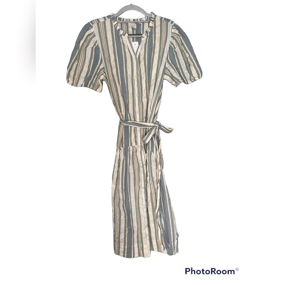 NWT LOFT Beach striped button down tie waist short sleeve dress